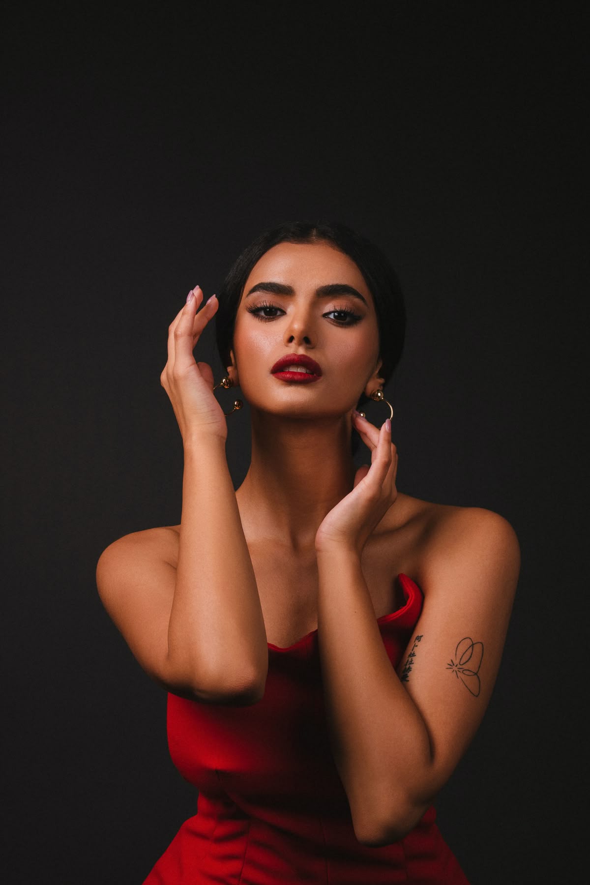 Fashion model posing for studio photoshoot session